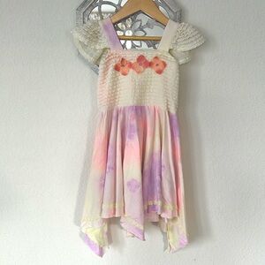 CachCach • Pastel Tie Dye Ruffle Lace Breezy Summer Dress With Handkerchief Hem
